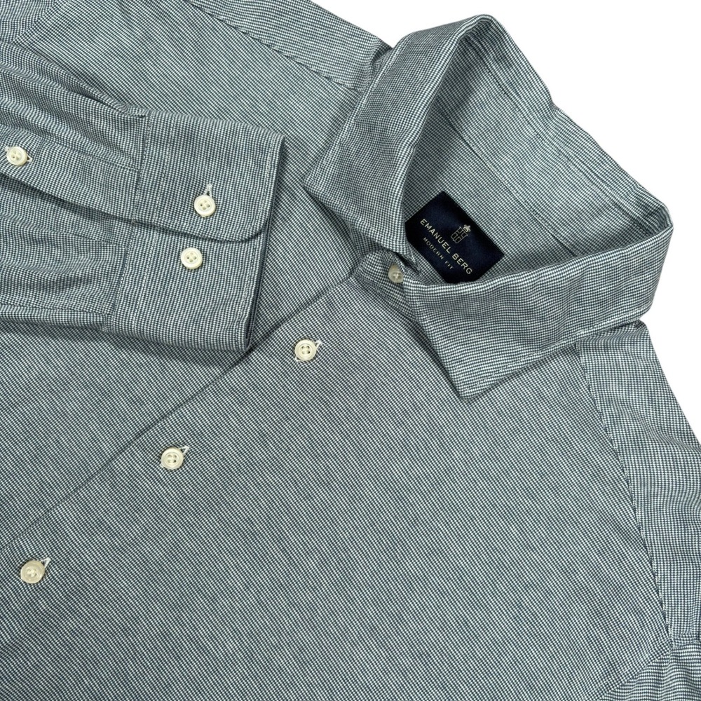 Emanuel Berg Modern Fit Dress Shirt Mens XL Blue Micro Houndstooth Cotton Jersey